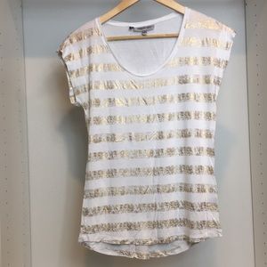 Jennifer Lopez Tee, White with Gold Stripes, M